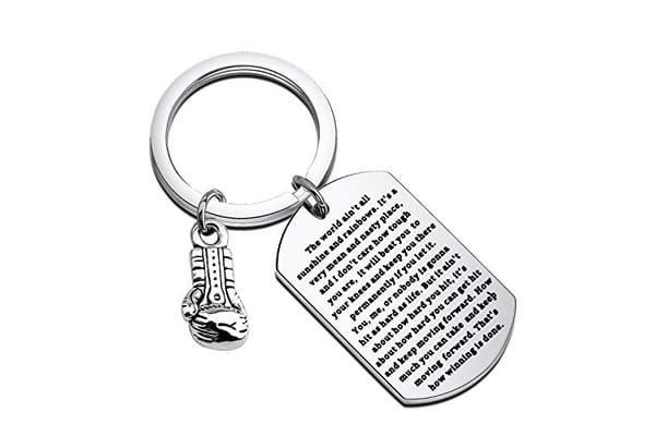 Boxing Keychain The World Ain't Sunshine and Rainbows Motivational Quote Boxing Glove Keychain