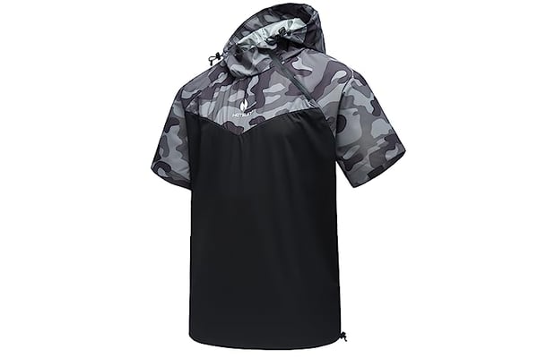 HOTSUIT Mens Sauna Jacket Short Sleeve Zipper Sweat Sauna Suit Workout Boxing Shirts, Black