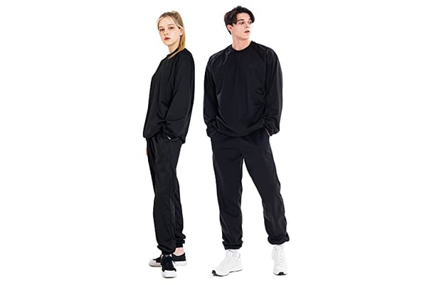 POINT FIXE Sauna Suit for Men and Women, Oeko-Tex Certified Sweat Suit Gym exercise Fitness Weight Loss, Top Pants, Black